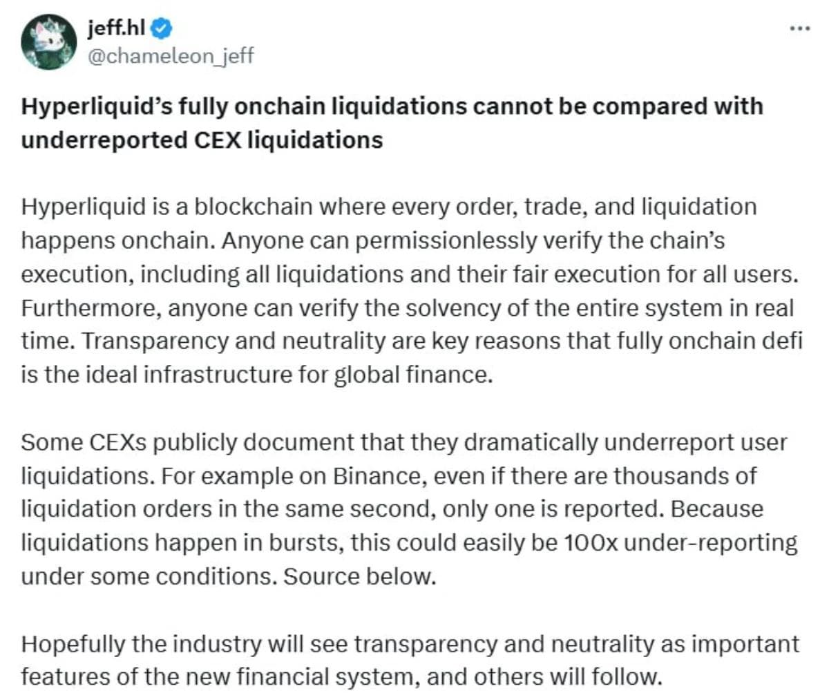 Image pour l'article Hyperliquid vs Binance : liquidations sous-déclarées 100x révélées | CZ répond – Transparence DEX 2025