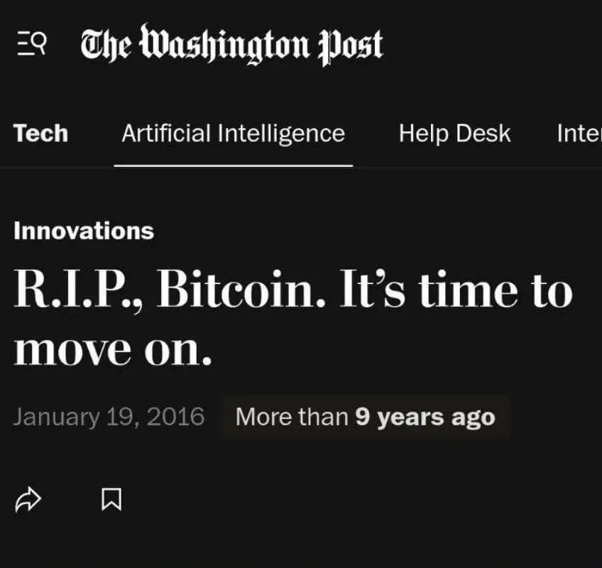 Image pour l'article "R.I.P. Bitcoin" : L'Article qui a Déclaré le BTC Mort à 379$