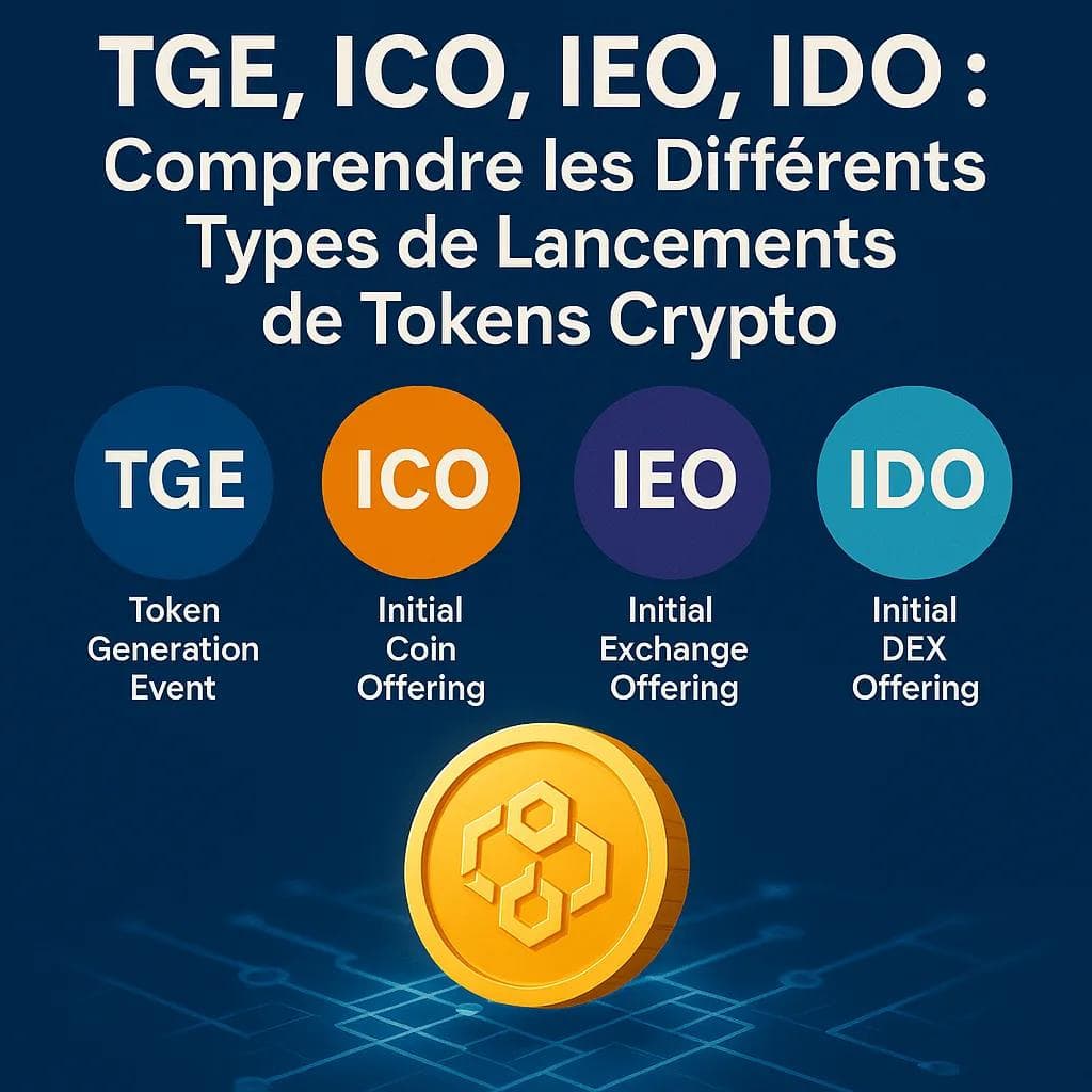 Image pour le guide TGE, ICO, IEO, IDO : Les Différents Types de Lancements de Tokens Crypto Expliqués